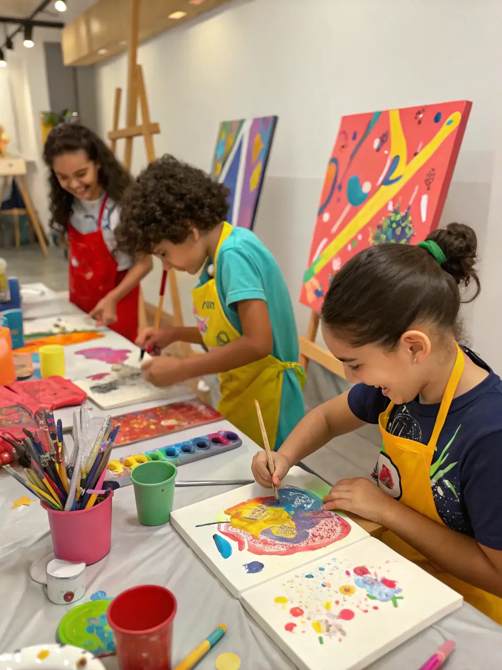 An image of children participating in an interactive art workshop at the ESPACE CULTUREL MIREMENT, highlighting the organization's commitment to youth engagement.